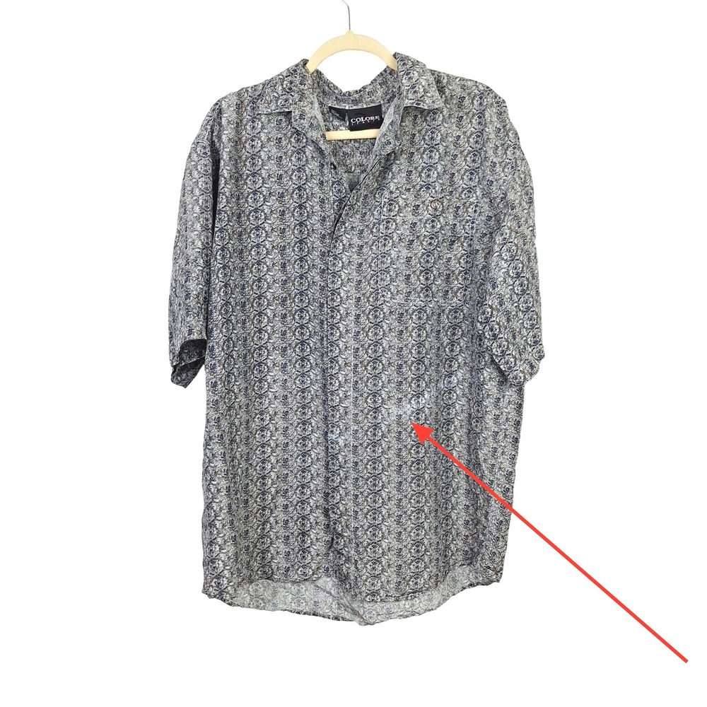 Colore Italia Mens Silk Short Sleeve Button Down Shirt Medallion Print Blue L